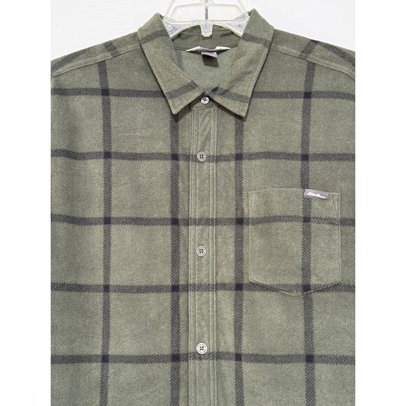Eddie Bauer Men's Micro-Fleece Button Up Shirt, Dark Olive Plaid, Size XL - Picture 3 of 5